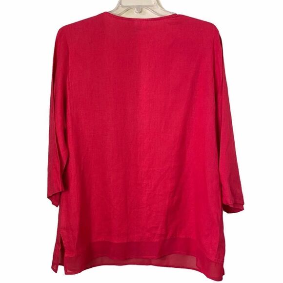 JM Collection Red/Orange Linen Tunic Top Size XL - Picture 3 of 6